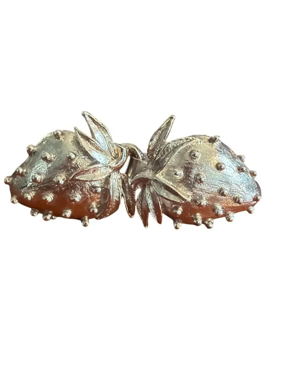 Vintage Silver Tone Strawberry Belt Buckle Textured Hook Clasp 2.5
